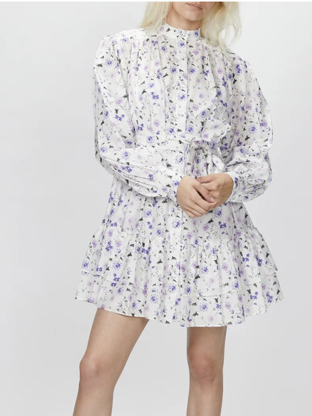 The Kooples Ditsy Floral Print Cotton Silk Mini Shirt Dress Button Long Sleeves - Picture 2 of 14